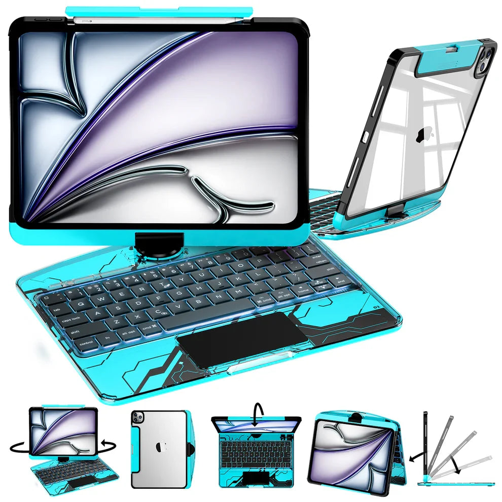Transparent Blue 360° Rotating iPad Keyboard Case