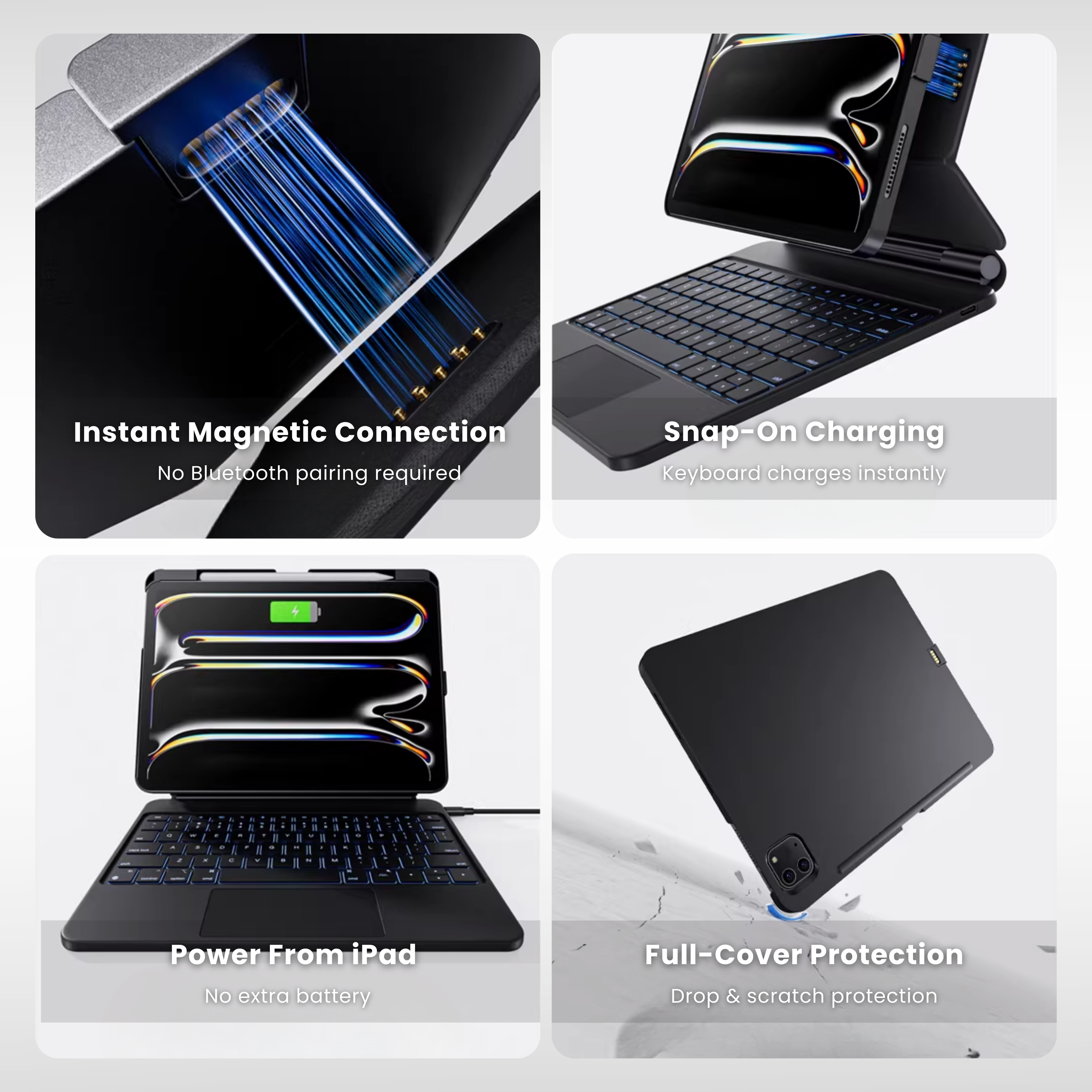 Touch-Connect iPad Keyboard Case (No Bluetooth Required)