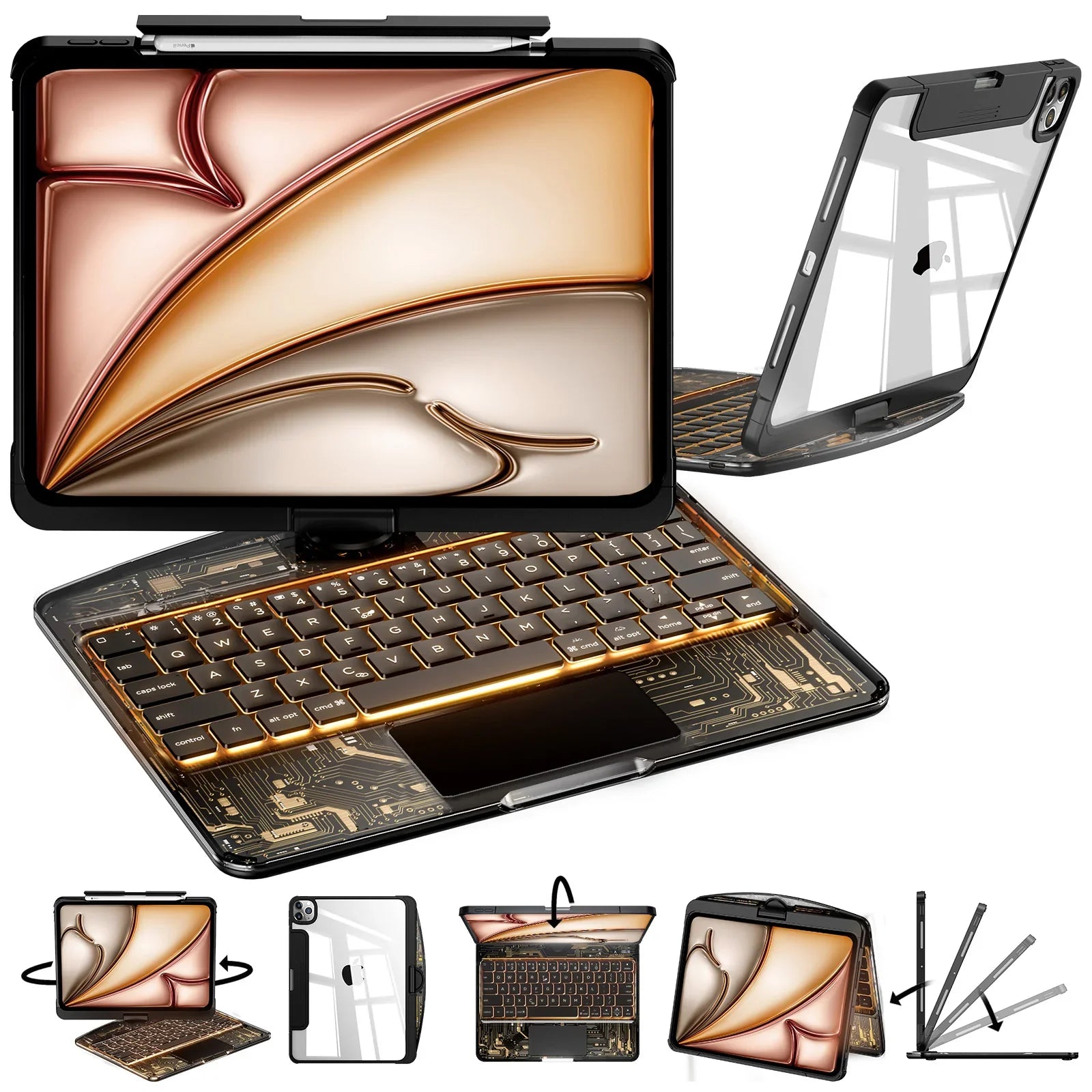 Transparent Blue 360° Rotating iPad Keyboard Case