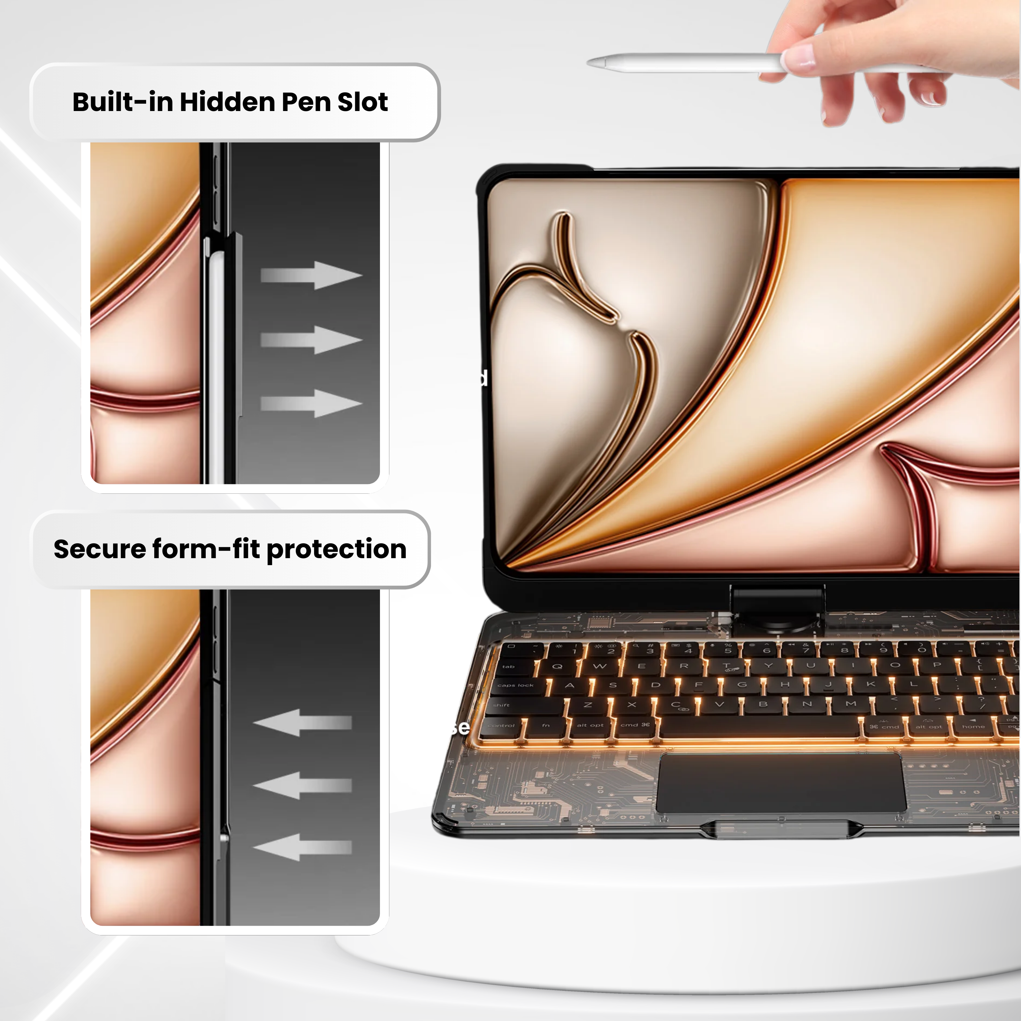 Transparent Black 360° Rotating iPad Keyboard Case