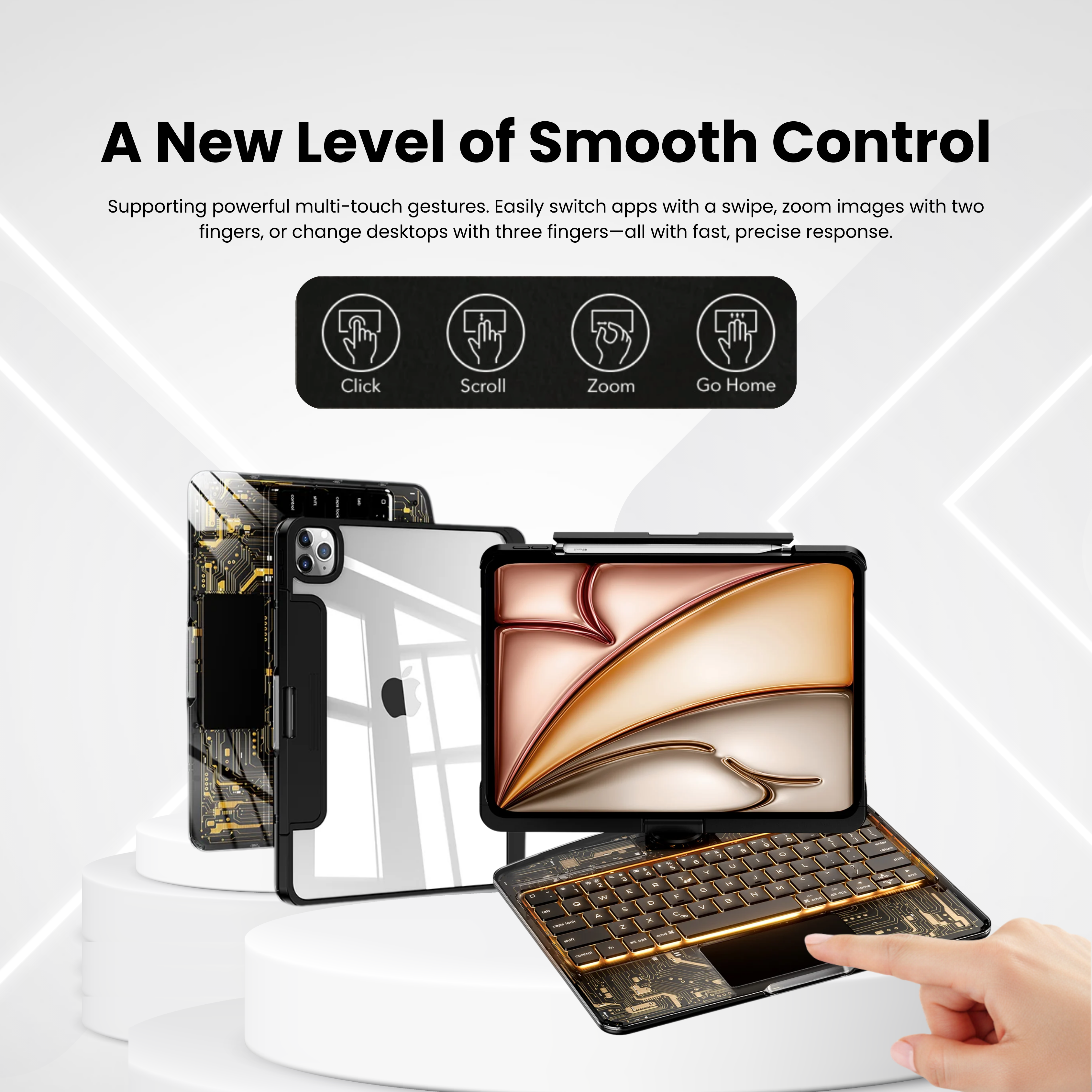 Transparent Black 360° Rotating iPad Keyboard Case