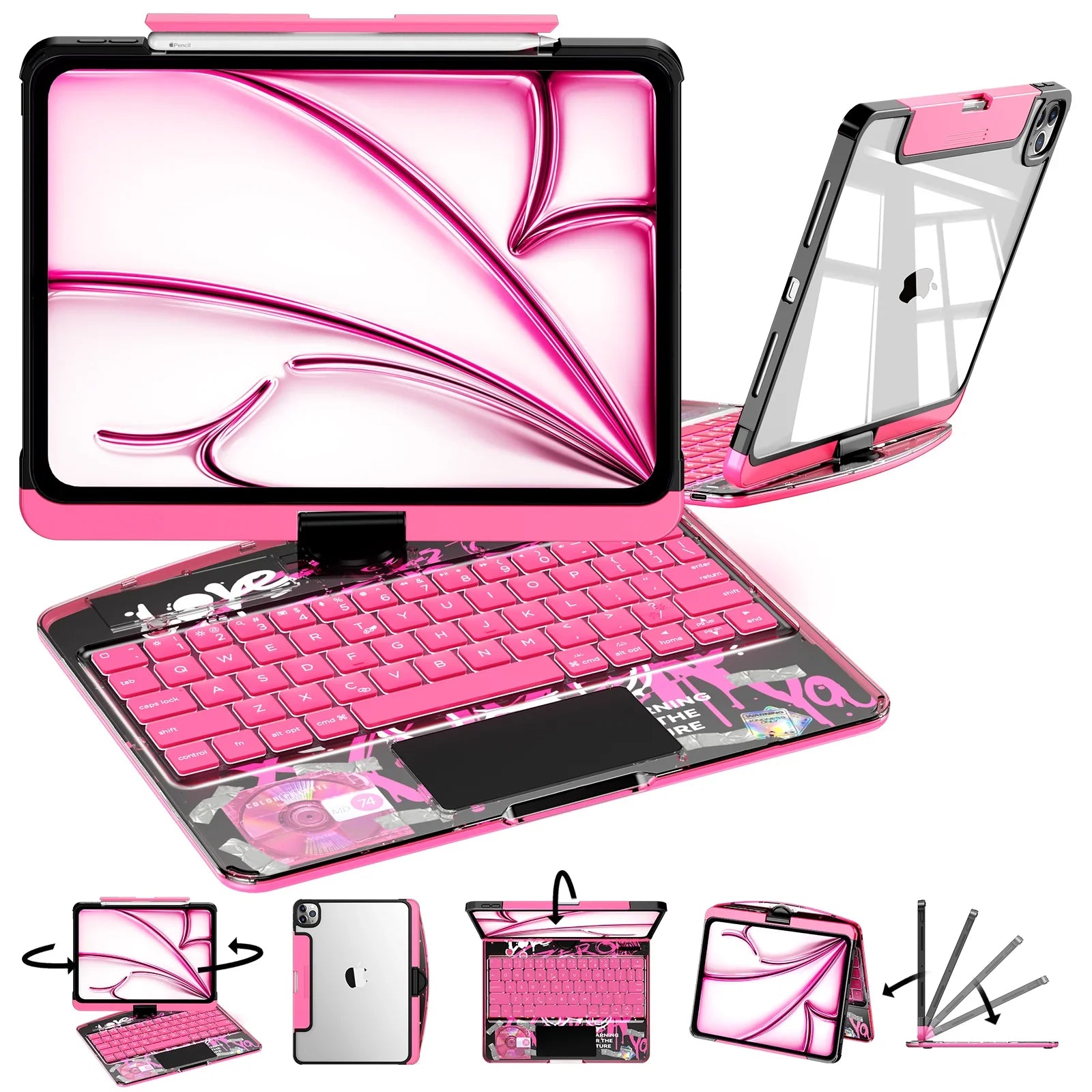 Transparent Purple 360° Rotating iPad Keyboard Case
