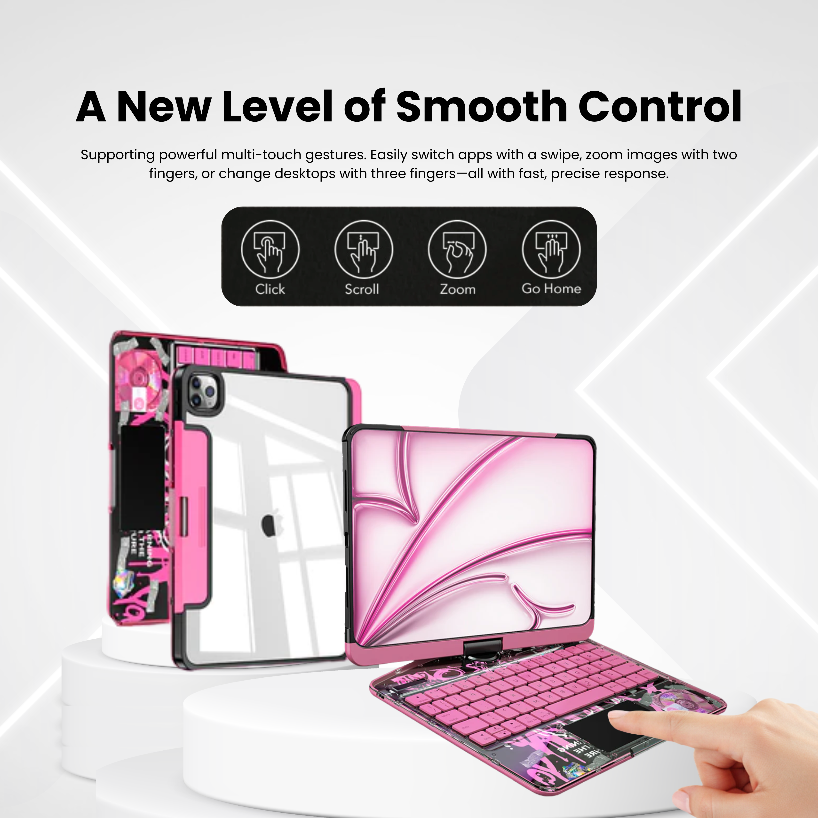 Transparent Pink 360° Rotating iPad Keyboard Case