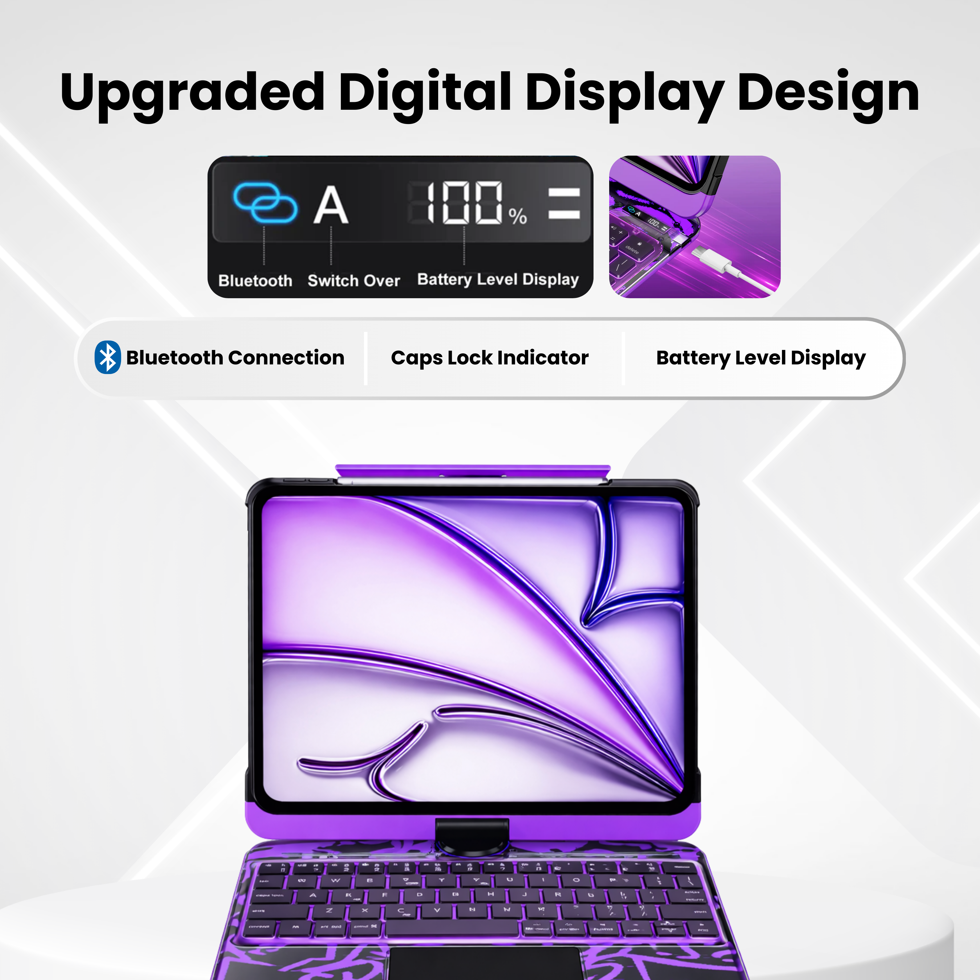 Transparent Purple 360° Rotating iPad Keyboard Case
