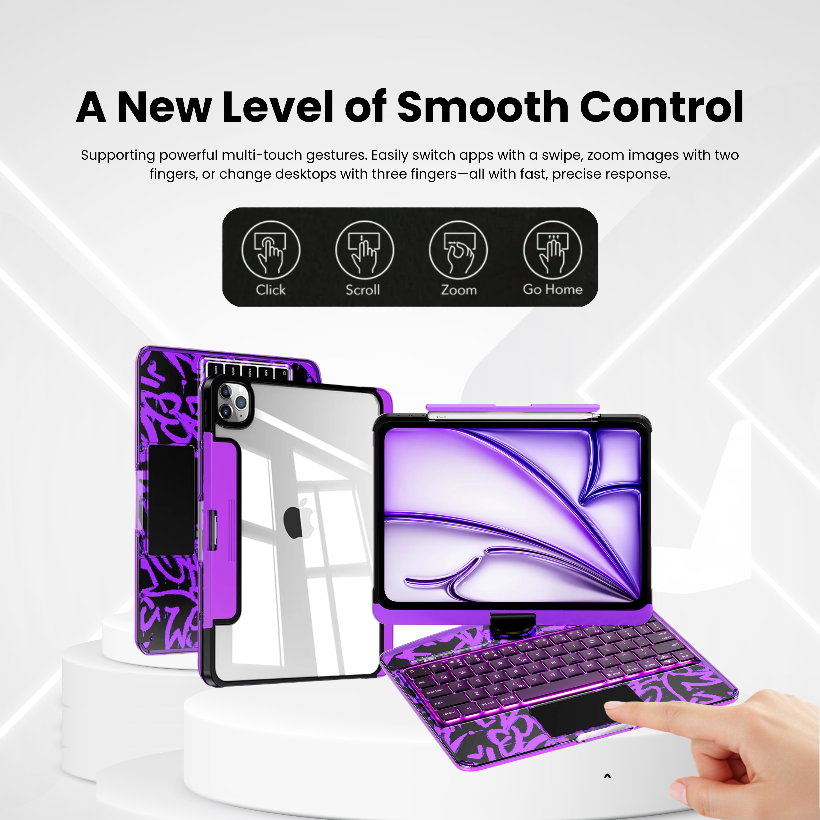 Transparent Purple 360° Rotating iPad Keyboard Case