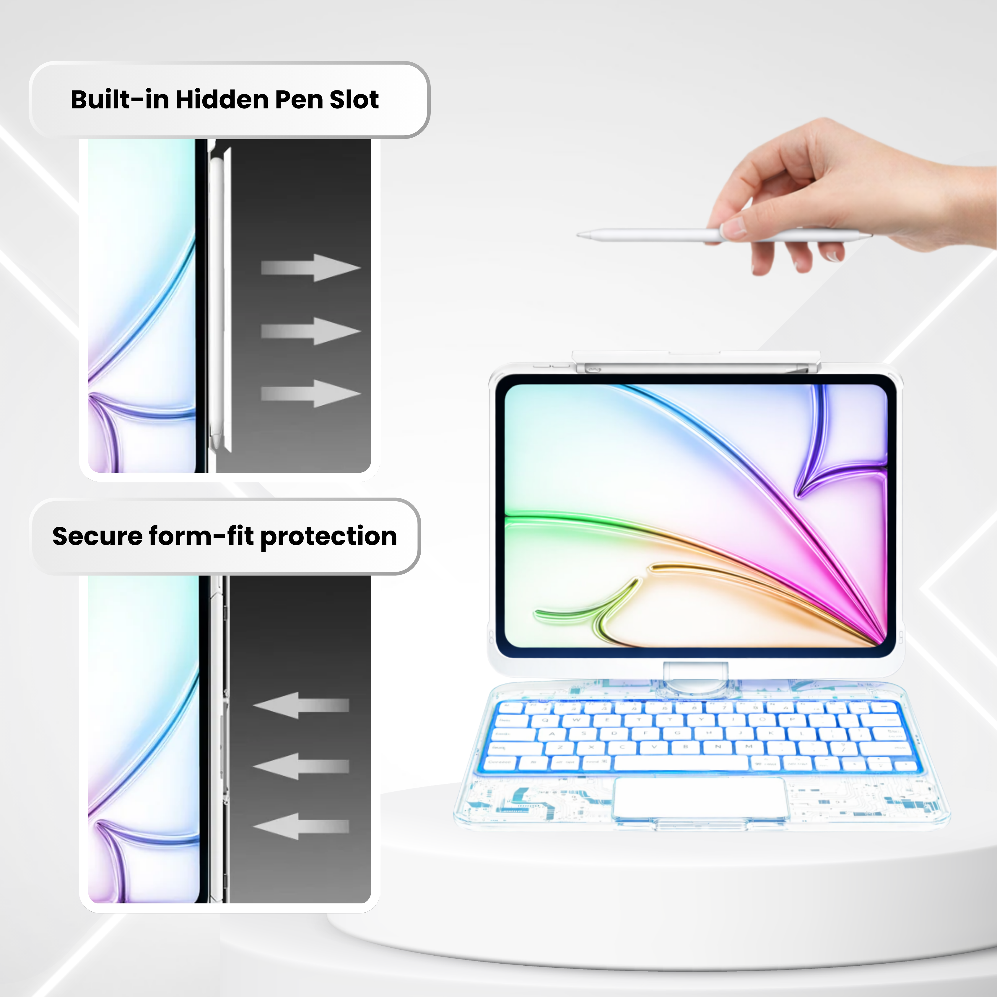 Transparent White 360° Rotating iPad Keyboard Case