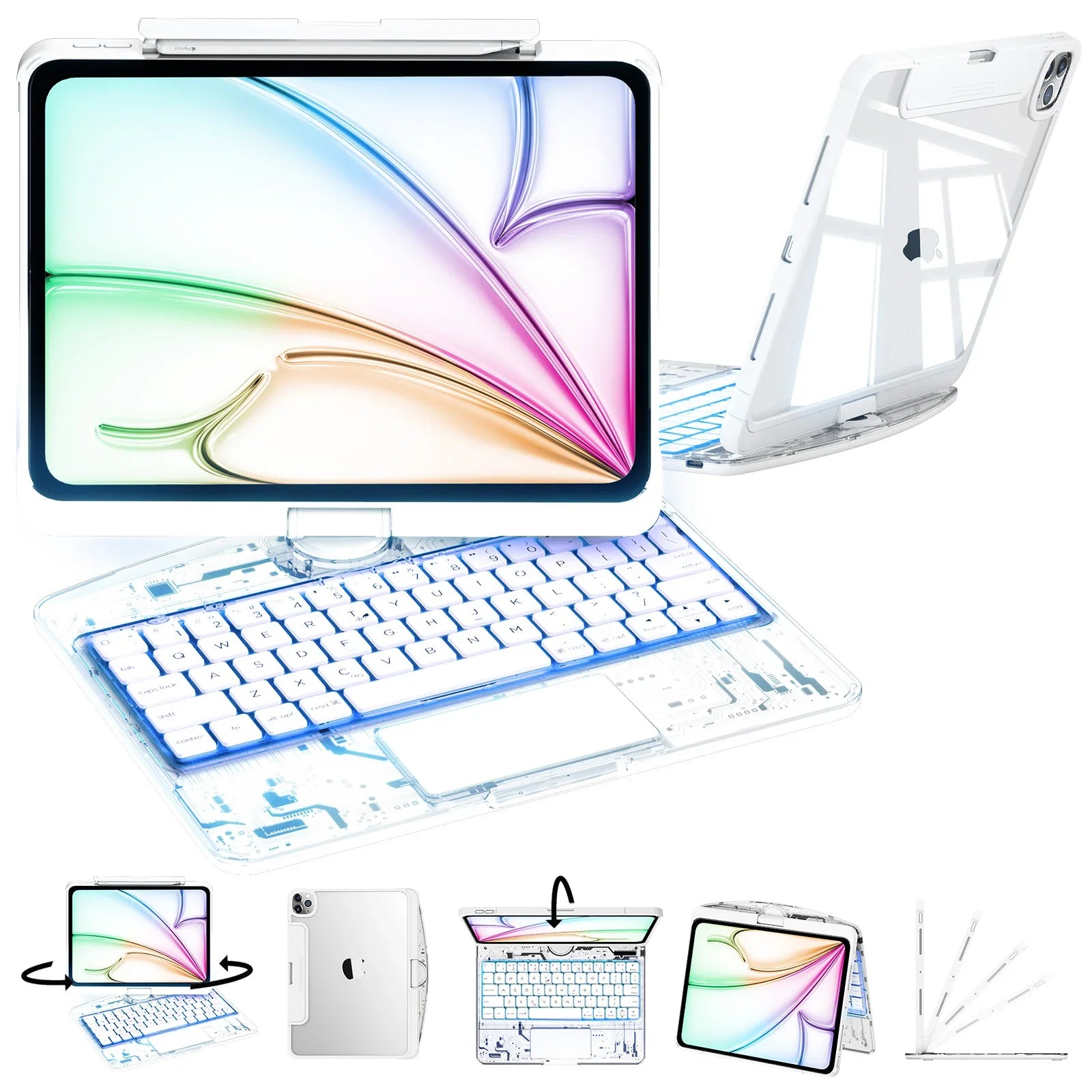 Transparent White 360° Rotating iPad Keyboard Case
