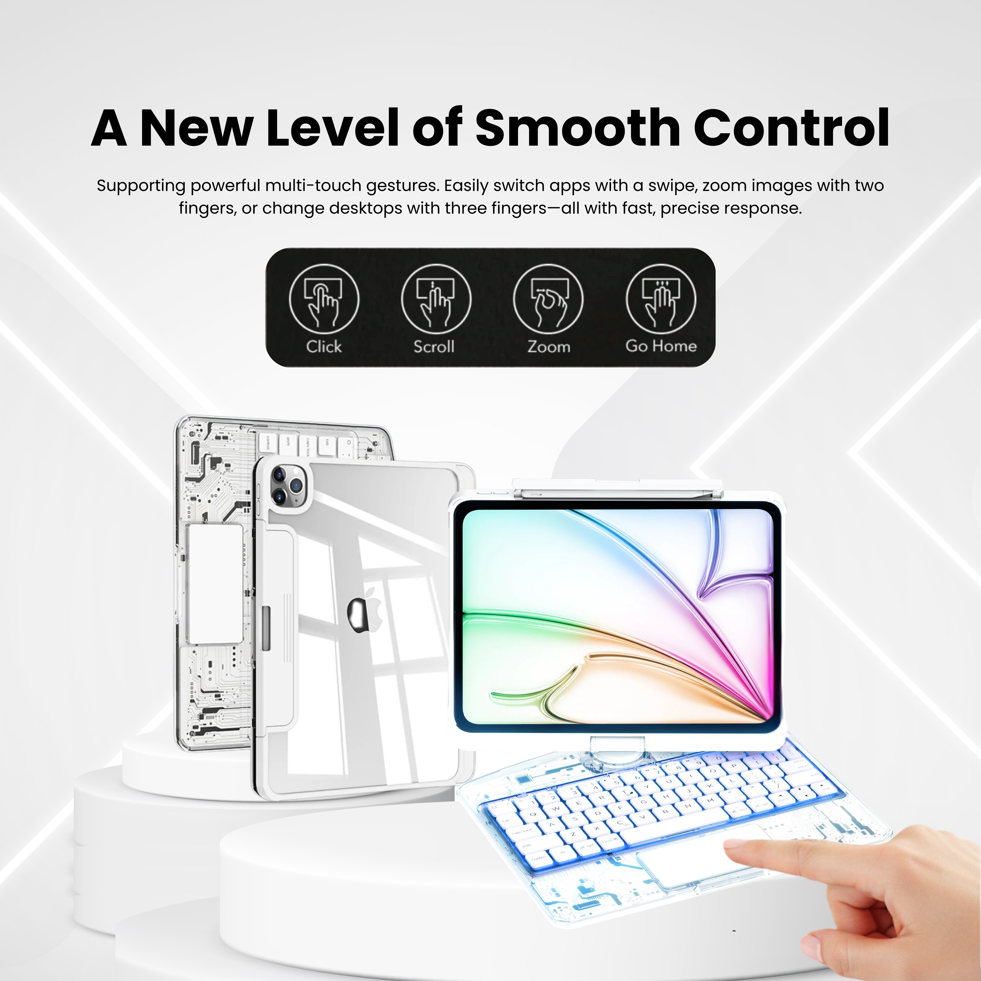 Transparent White 360° Rotating iPad Keyboard Case