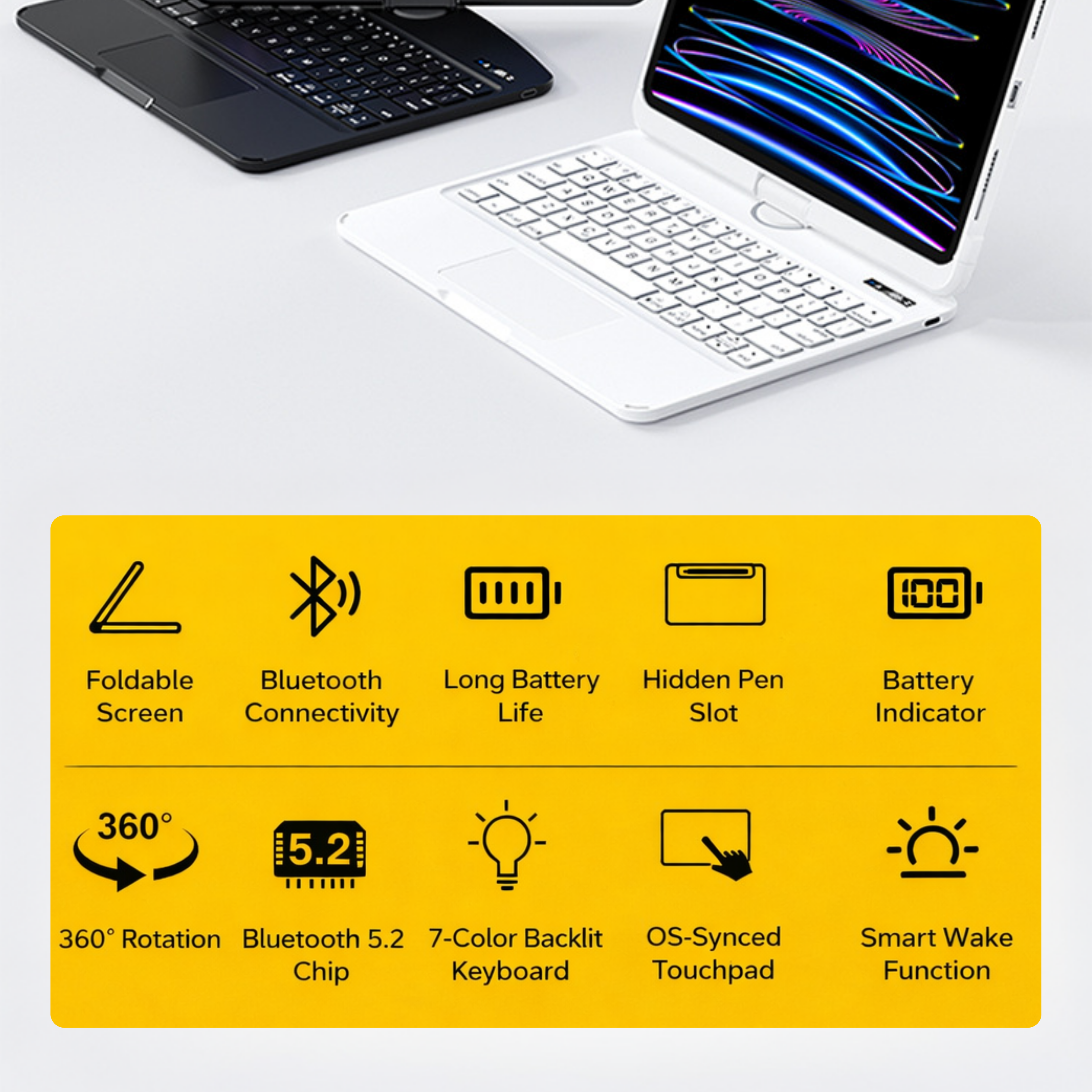 White 360° Rotating iPad Keyboard Case