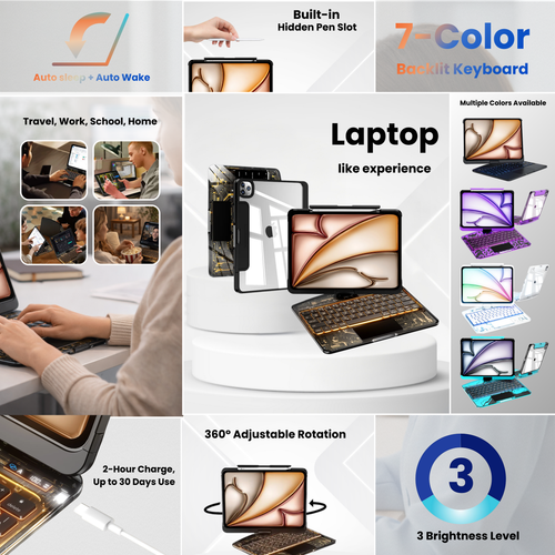 Transparent Black 360° Rotating iPad Keyboard Case